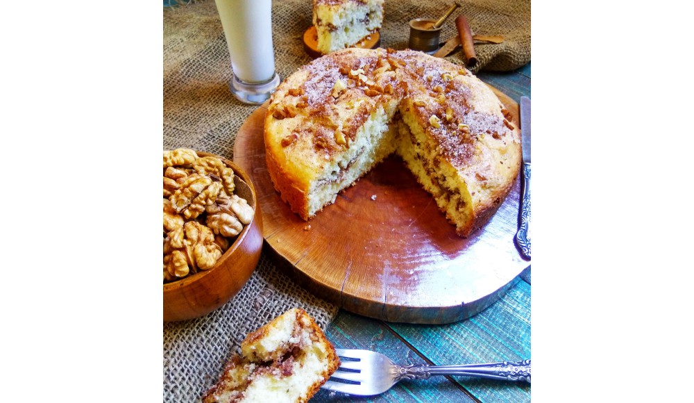 آموزش رایگان کیک ماست با رویه گردو و دارچین